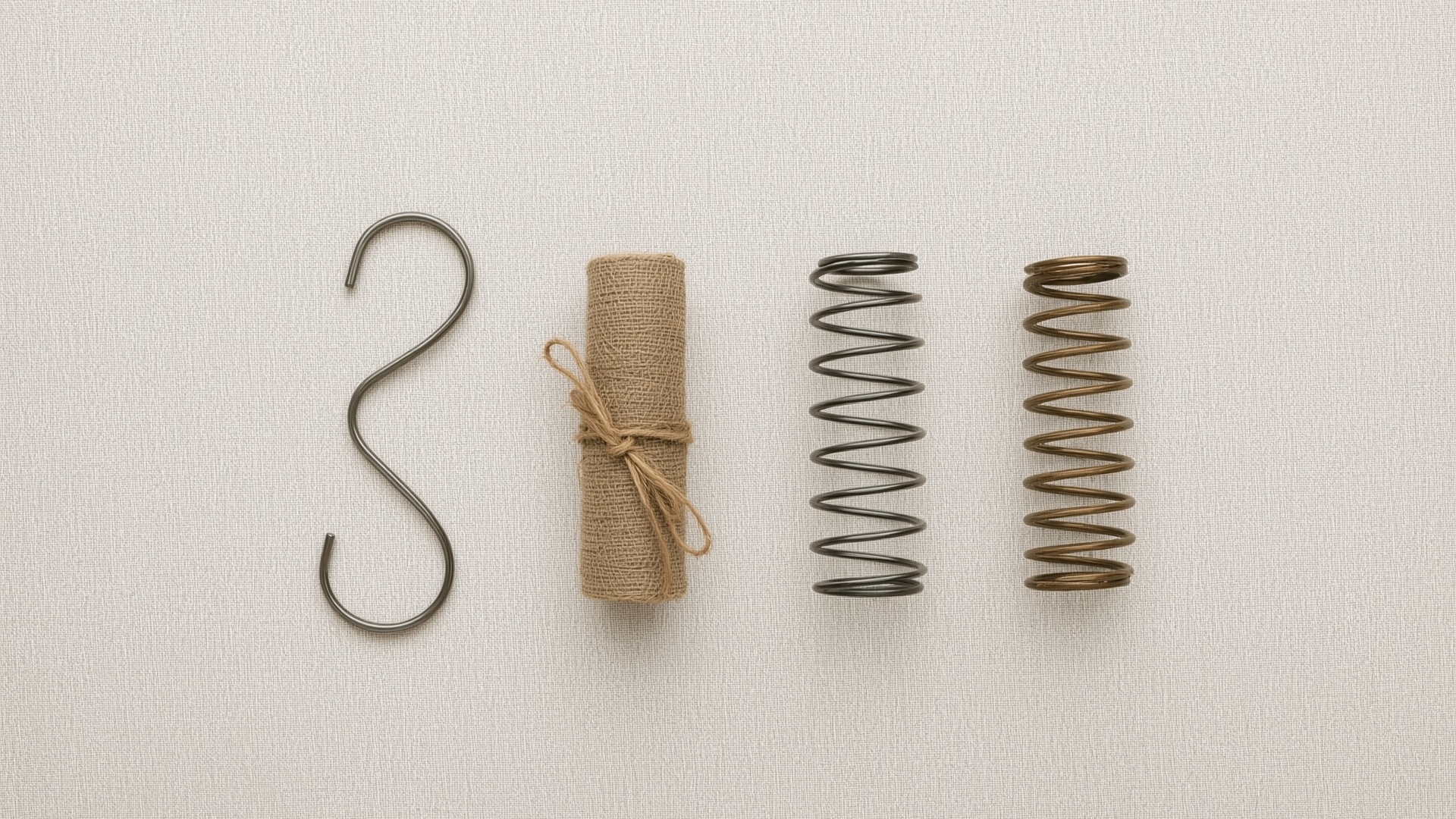 Overhead comparison of four sofa spring types including sinuous wire coil pocket and webbing samples